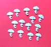 Ca. 12 - 15 stk. små lys blå paraplyer til kort pynt.m.m. ca, 2 x 1,8 cm.